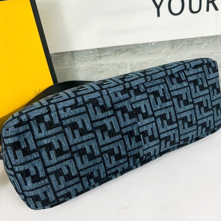 Affordable O'Lock Bag Fabric Tapestry Fendi Shoulder FF Blue In Zip 0717